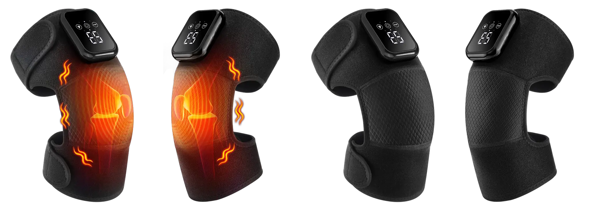 Electric heated knee massage pad with vibration; black fabric knee brace with 3-level hot compress