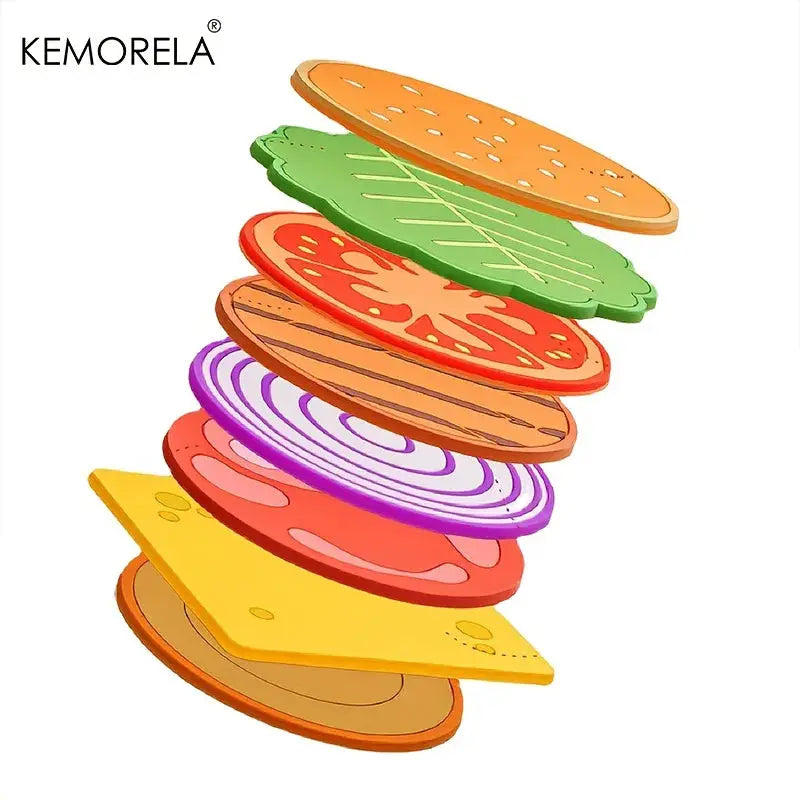 8 Pieces Burger Shape Coasters Set Silicone Cup Mats Insulation Pads Mug Holders for Kitchen Bar Decor