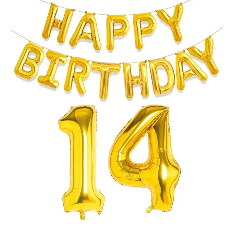15 Piece Gold Happy Birthday Foil Balloons Set With Numeric Cutouts For Milestone Ages 10 To 60 Kids And Adults