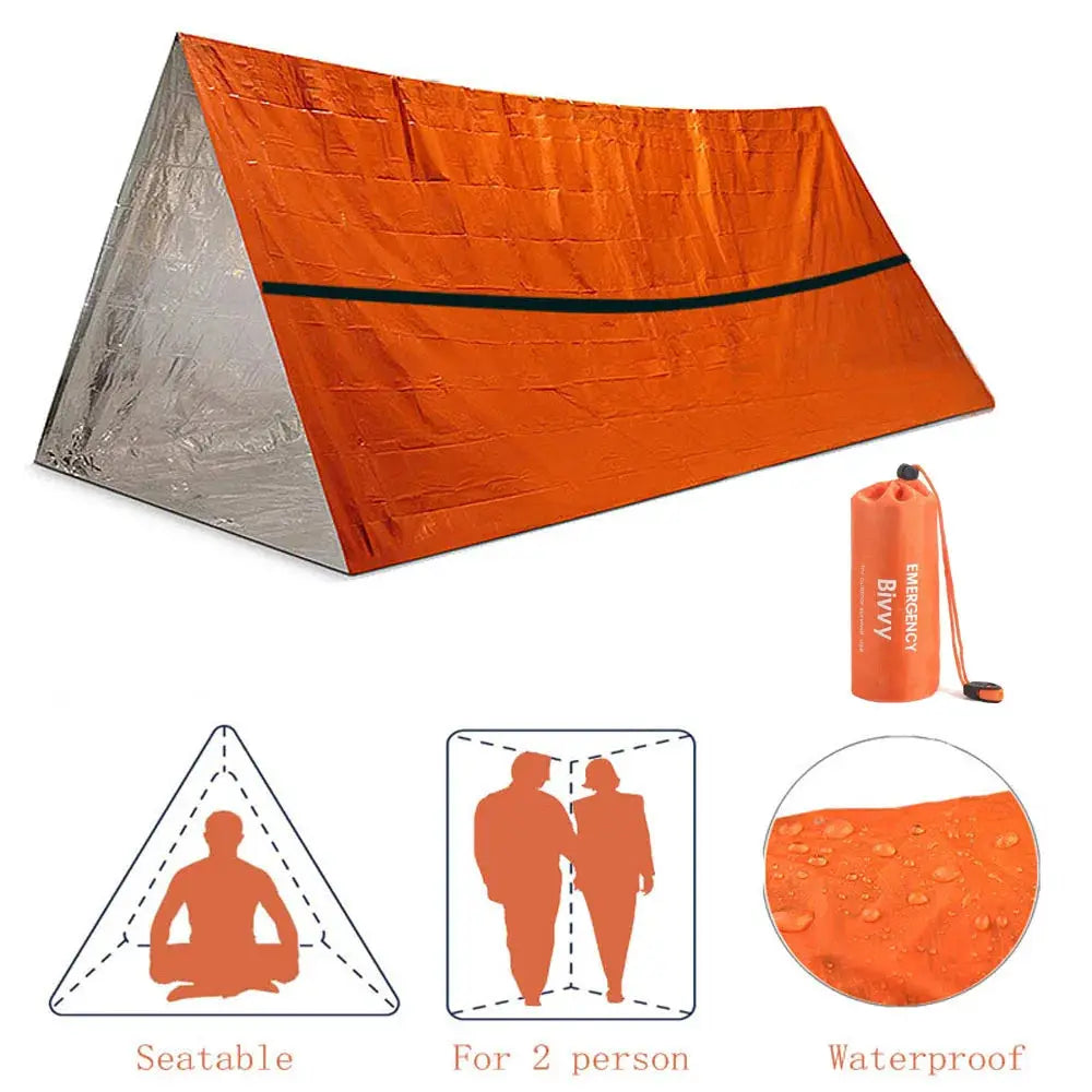 2 Person Emergency Bivy Shelter Kit Mylar Tube Tent Sleeping Bag Waterproof Outdoor SOS Thermal Blanket Reusable