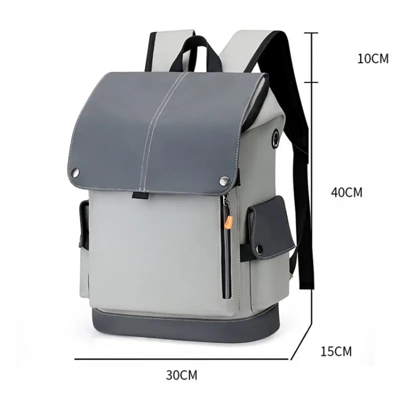 USB charging urban backpack by Simples Market, grey waterproof laptop rucksack with front pocket