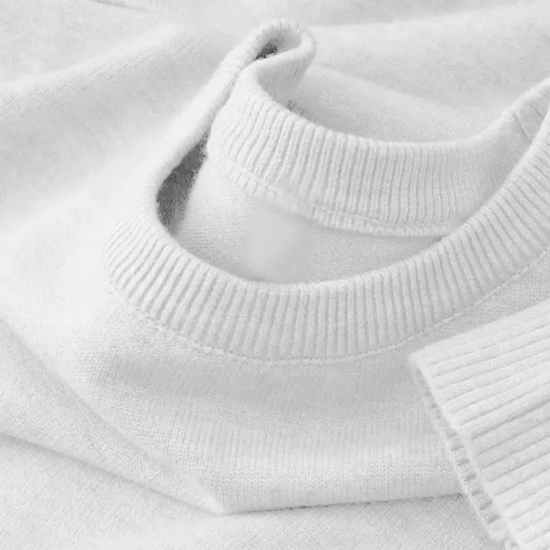 Men's crewneck knit pullover sweater by Simples Market, white lightweight solid color
