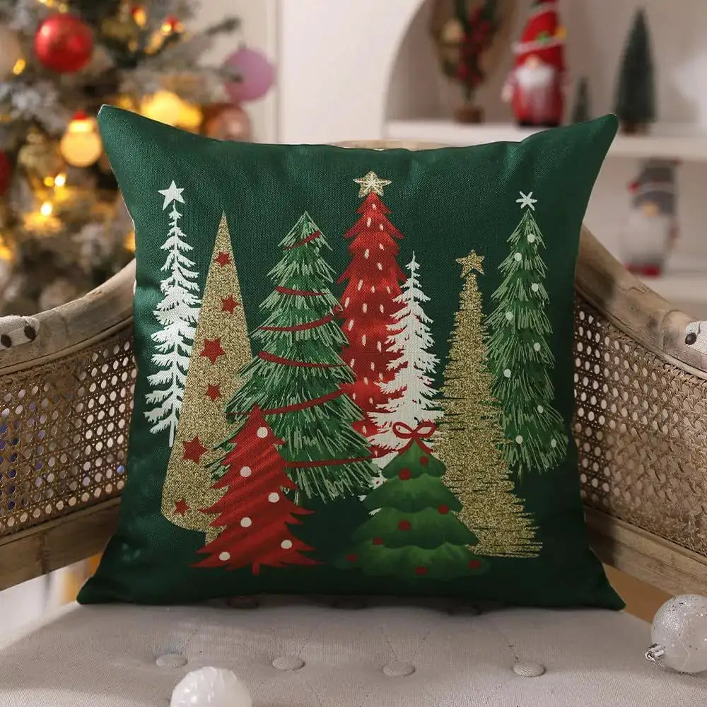 Simples Market Christmas pillow cover 45x45cm in green with gold, red and white Christmas trees