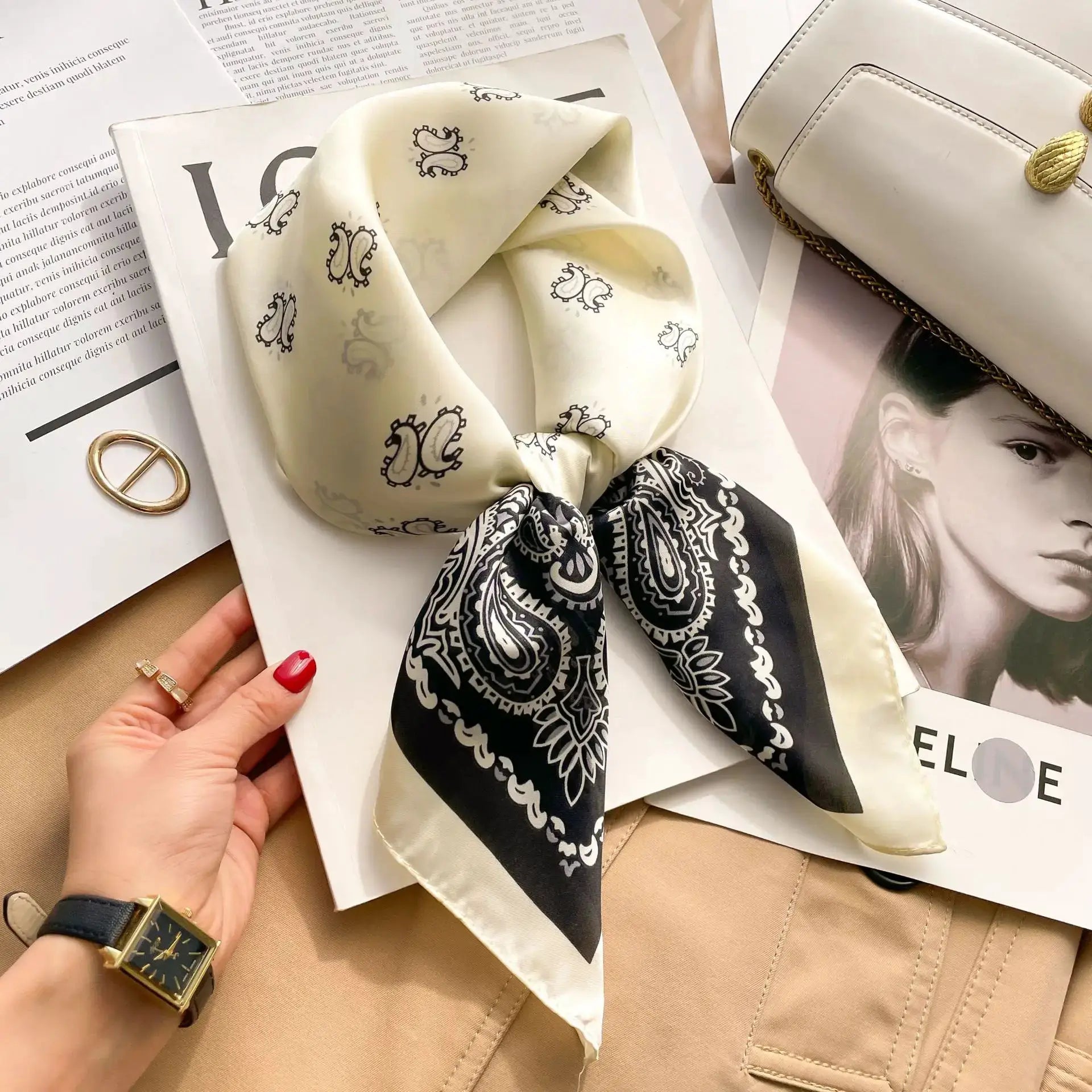 SJ01 Silk Scarf Neckerchief For Women Luxury Designer Silk Headscarf And Purse Accent Accessory