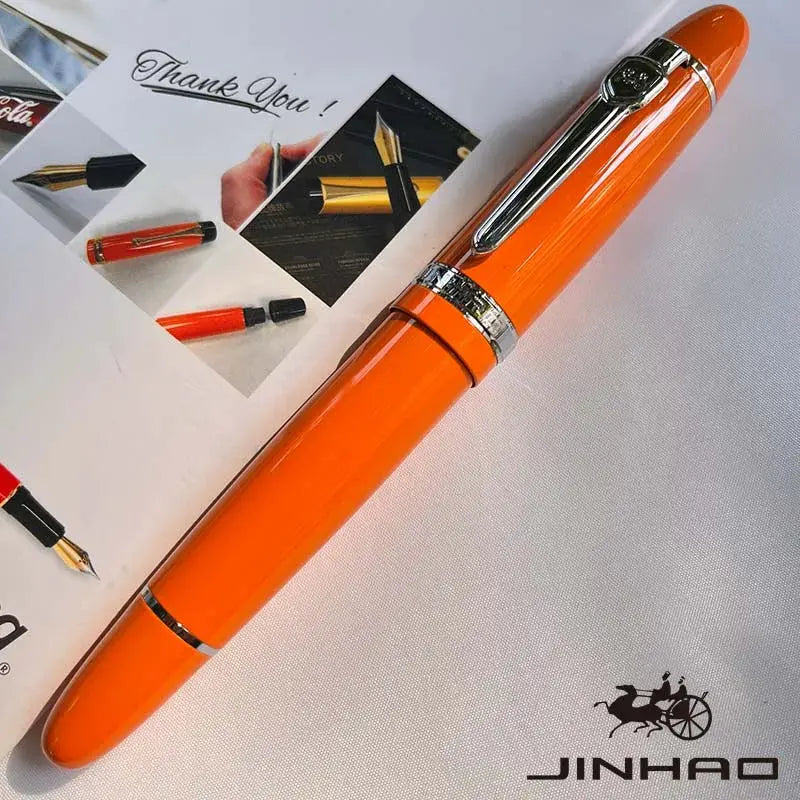 Jinhao 159 orange fountain pen with silver trim and clip