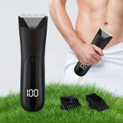 Simples Market black men's groin trimmer with ceramic blade; electric ball shaver with 2 guard attachments (wet/dry)