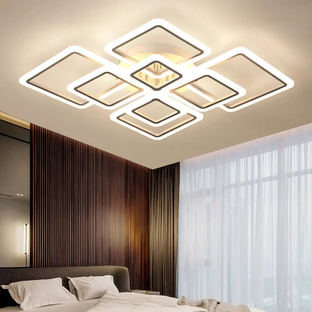 Nordic square LED pendant light by Simples Market, modern ceiling chandelier with illuminated overlapping squares