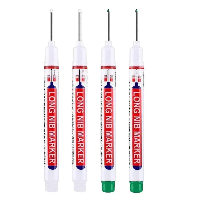 4Pcs Long Nib Marker set with white bodies and red labels, metal nibs; includes two white caps and two green-cap pens