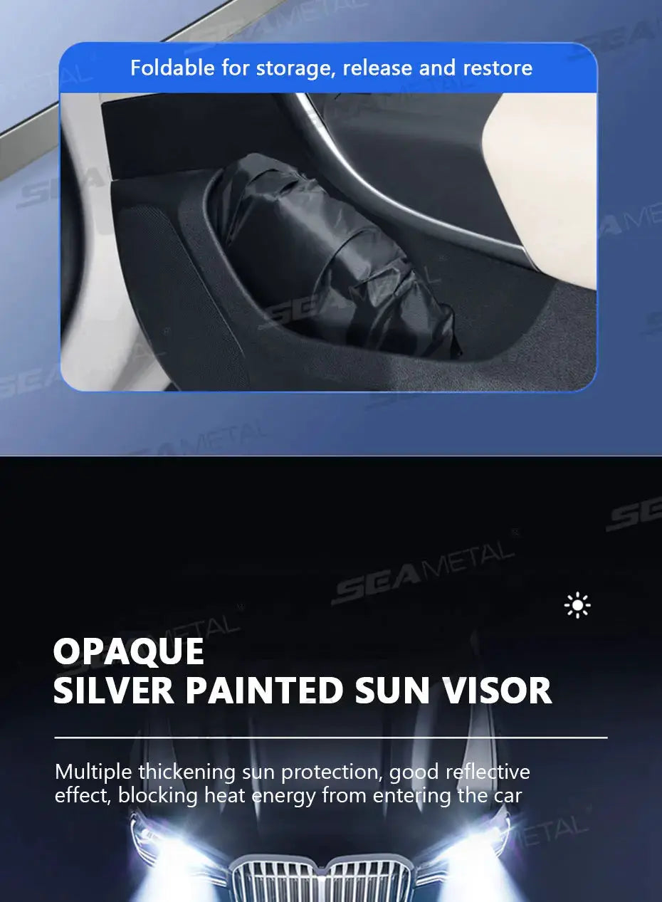BLALION car windshield sun shade by Simples Market, foldable UV-blocking visor with opaque silver finish