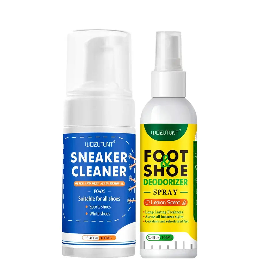 Sneaker Cleaner and Foot & Shoe Deodorizer Spray duo, 100ml each, WOZUTUNT