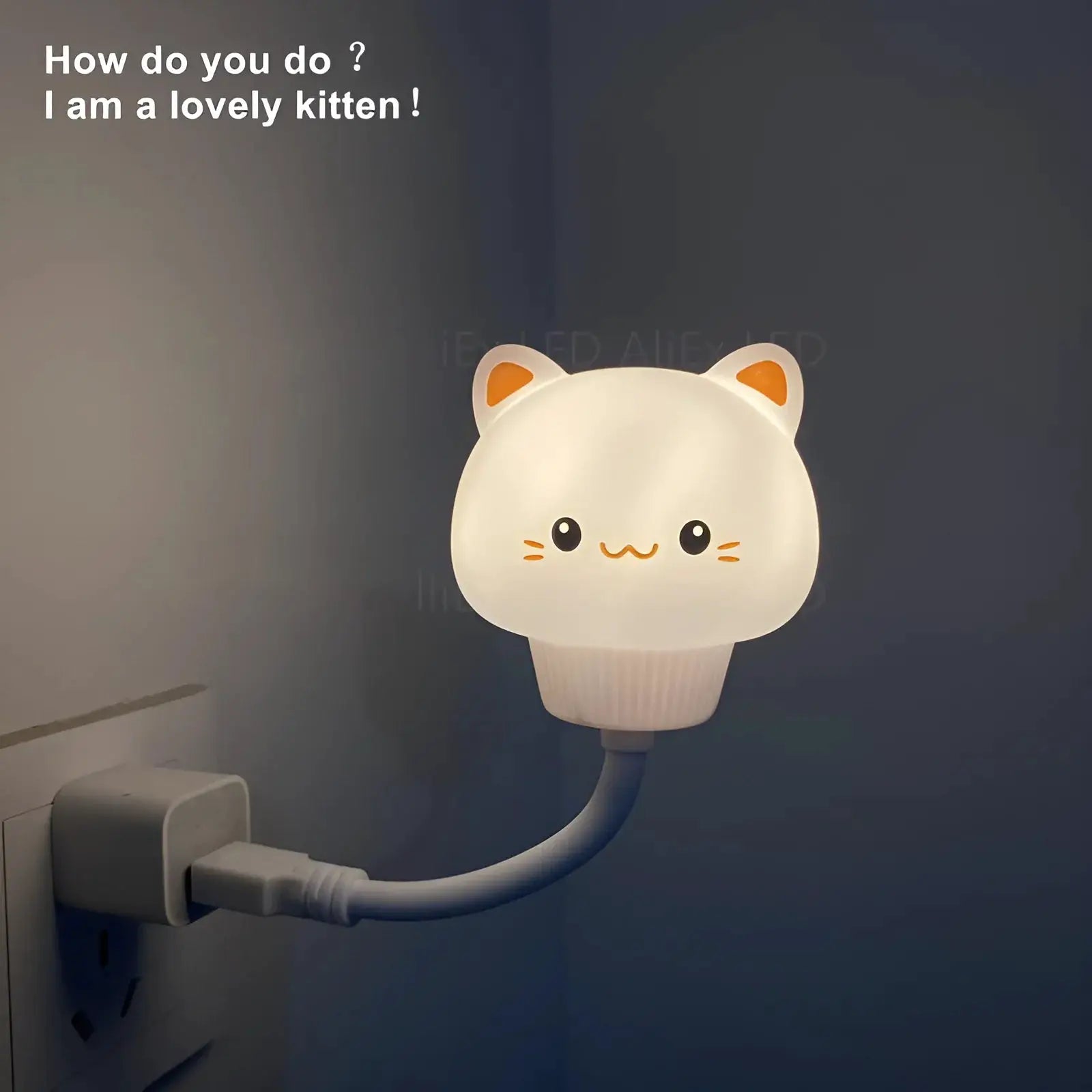 USB night light bear head lamp, white with orange ears for kids' bedroom by Simples Market