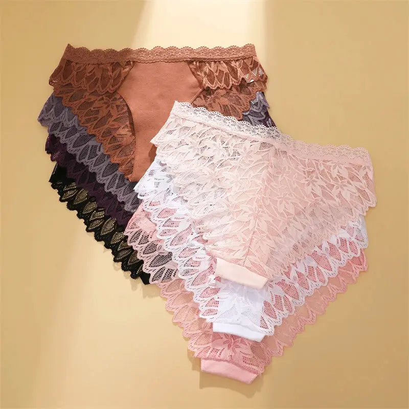 FINETOO lace hollow-out women's underwear set, 5-color brown/gray/black/white/pink assortment by Simples Market