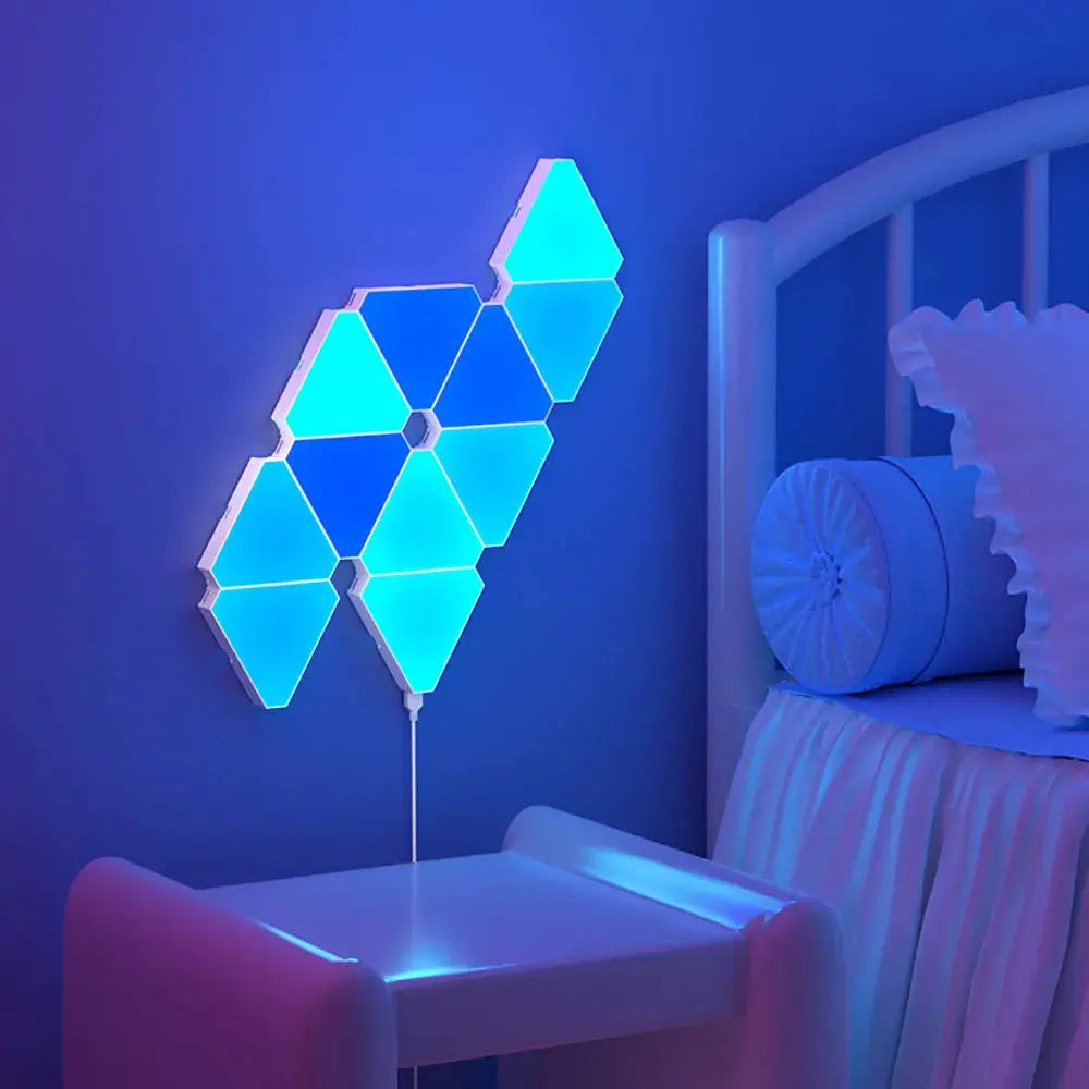LED triangular RGB wall lamp with hexagon panels by Simples Market for bedroom bedside decor