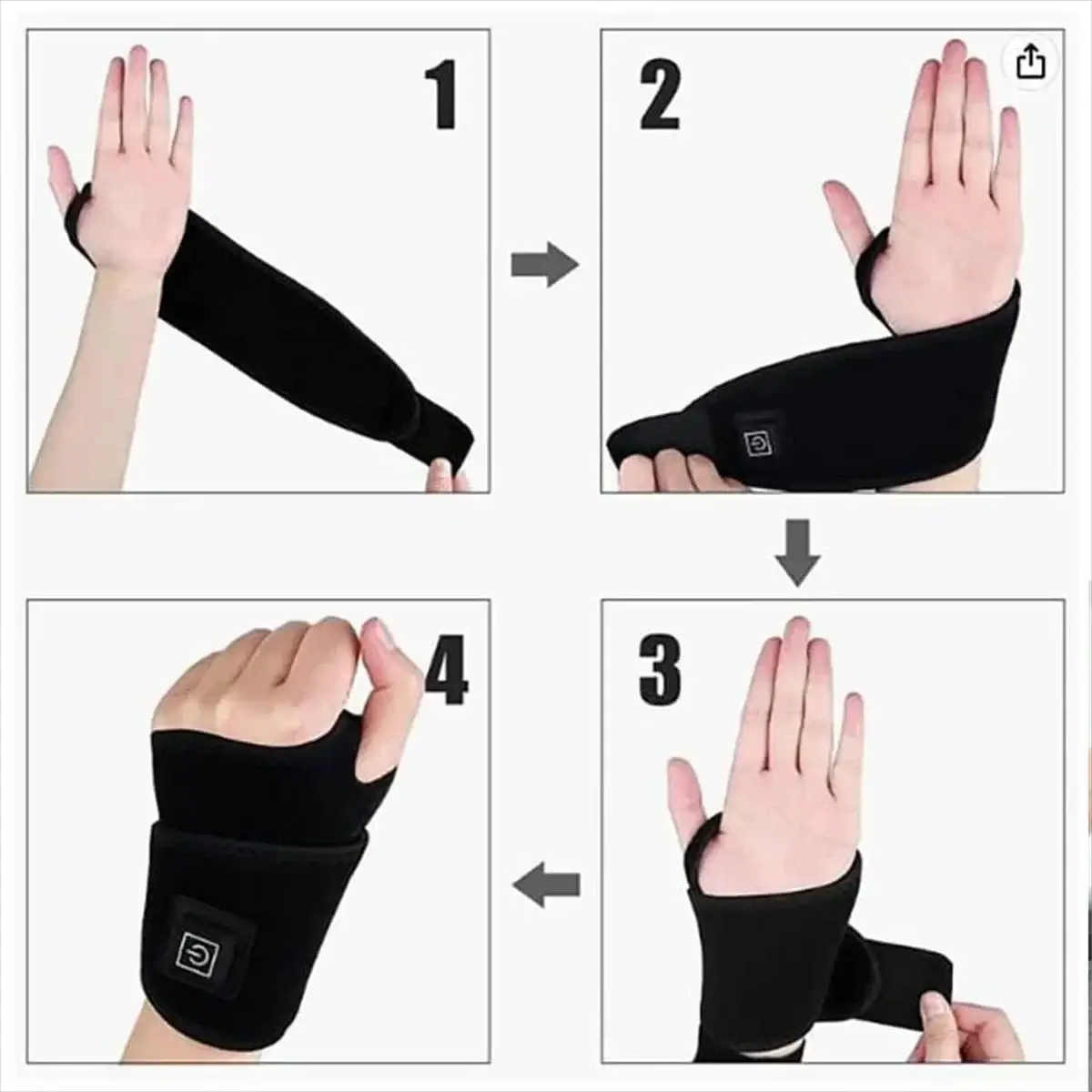 Electrically heated wrist brace with adjustable breathable black strap by Simples Market for sports hand joint protection