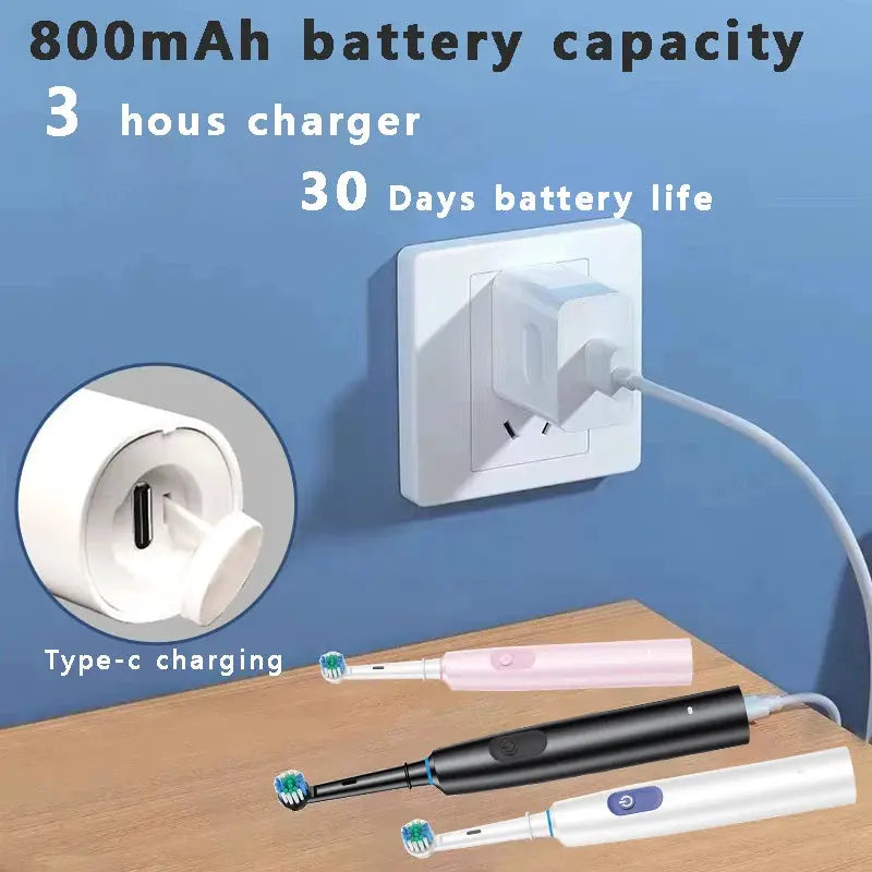 BrightSmile Rotary Electric Toothbrush With 8 Heads For Deep Plaque Removal Timer Waterproof And Rechargeable