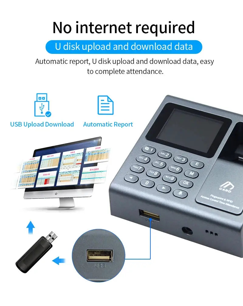 Simples Market gray biometric fingerprint scanner RFID access control system with USB time recorder, 1000-user capacity.
