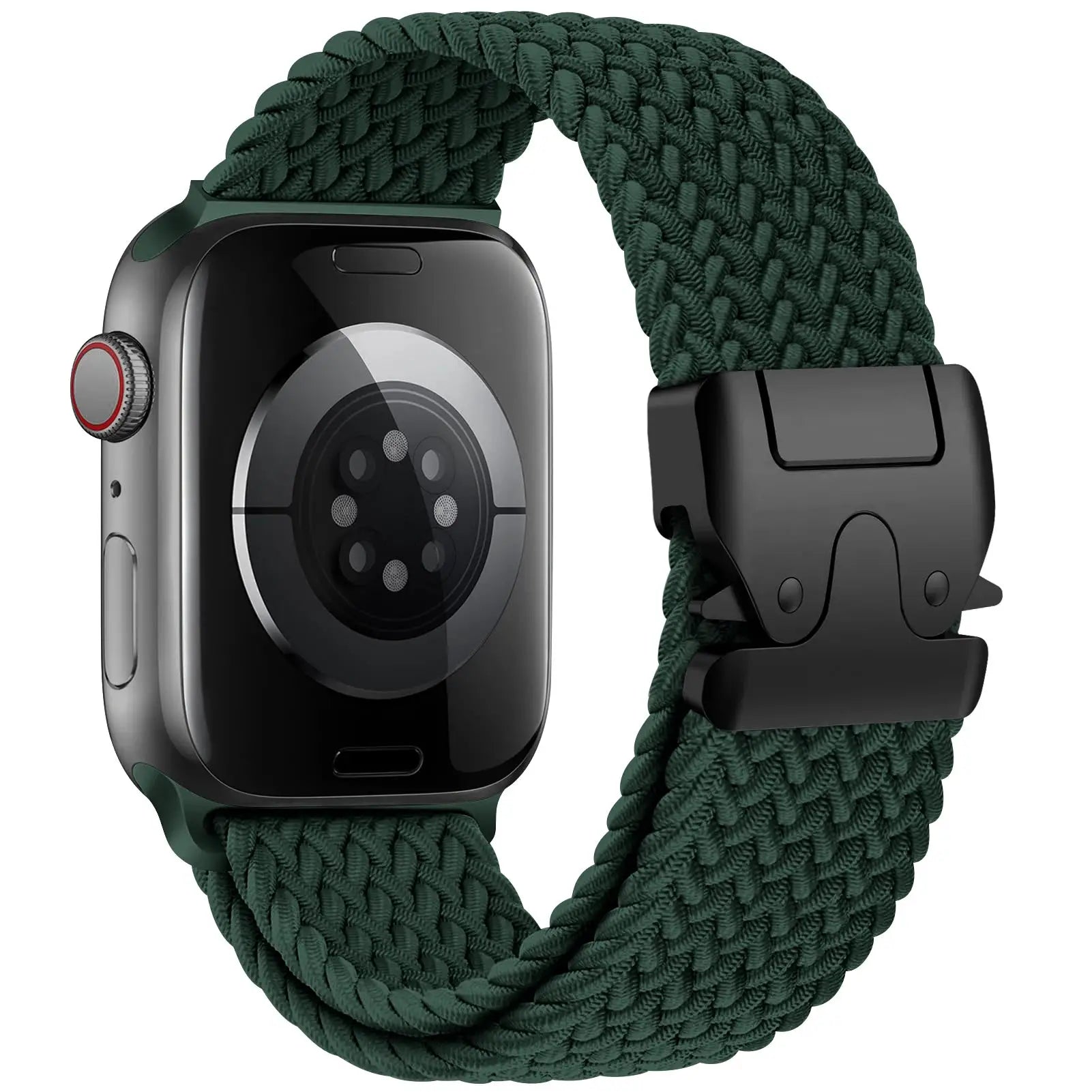 Parachute braided Apple Watch strap, green nylon weave, fits 41–49mm Series 9/8/7/SE.