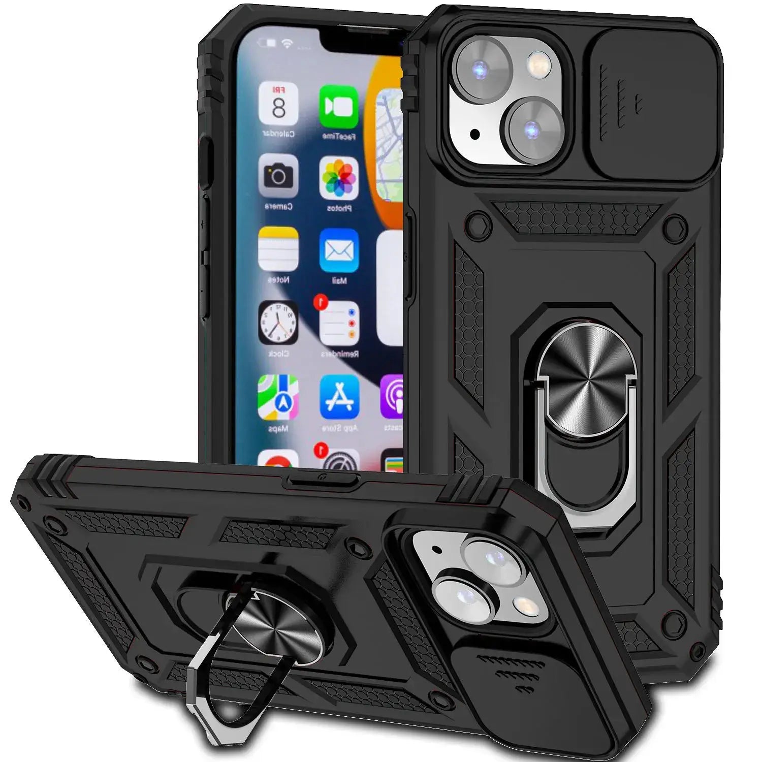 Armor shockproof magnetic ring stand case for iPhone by Simples Market; rugged black back cover with built-in kickstand ring