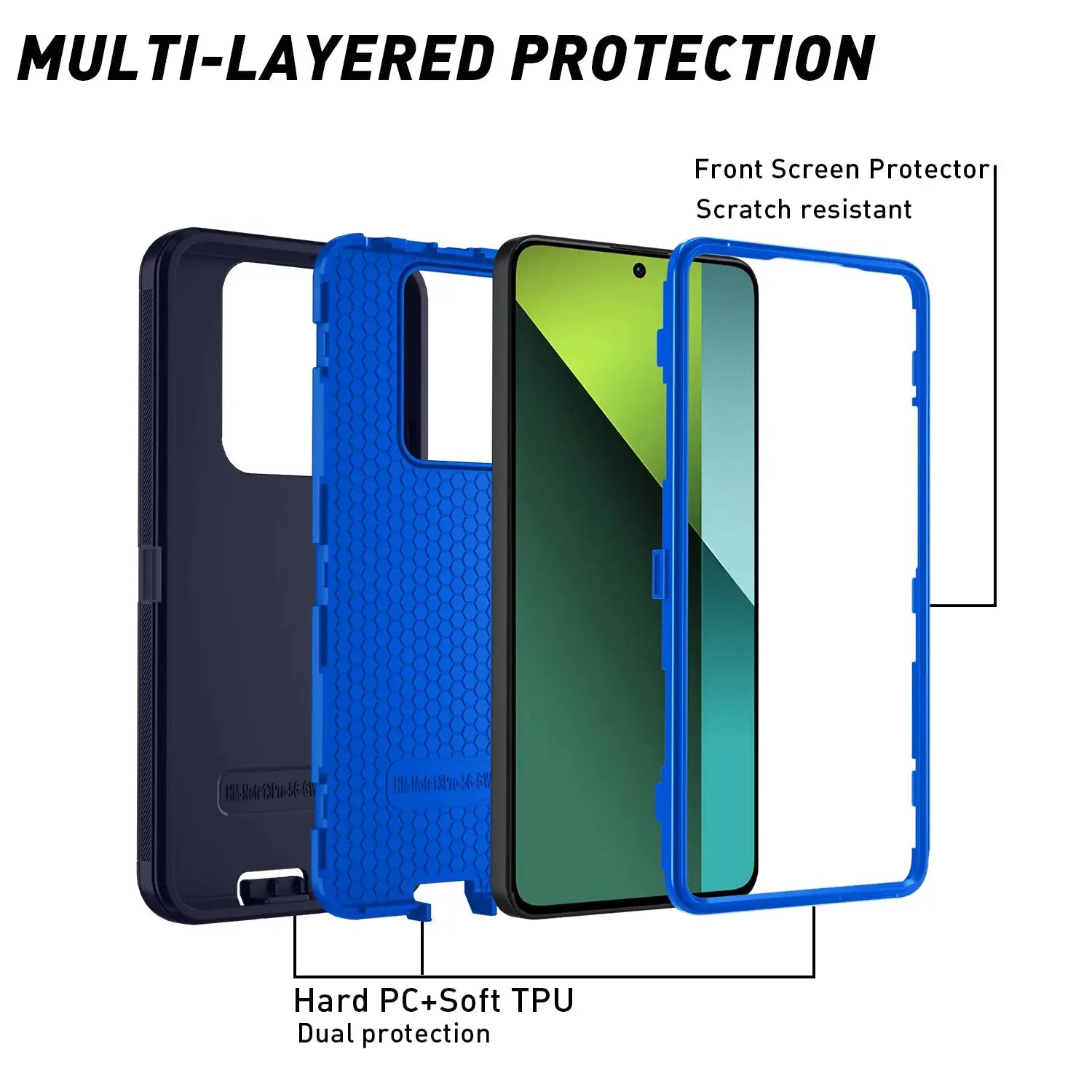Armor shockproof dustproof case with blue frame; hard PC + soft TPU layered protection for iPhone 11-16 Plus