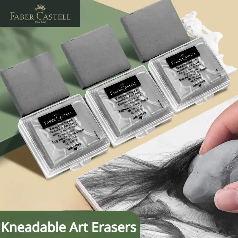 Faber-Castell kneaded art erasers, 3 gray erasers in clear plastic boxes