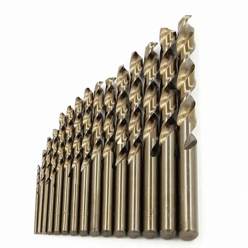 15 Piece M35 Cobalt Twist Drill Bits Set Straight Shank 1.5 To 10mm HSS Roasted Yellow Finish For Metal Drilling