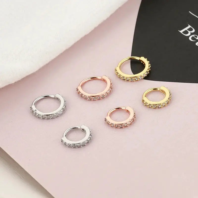 Cubic Zirconia Fake Nose Ring For Women Stainless Steel Round Cartilage Tragus Helix Ear Piercing Body Jewelry