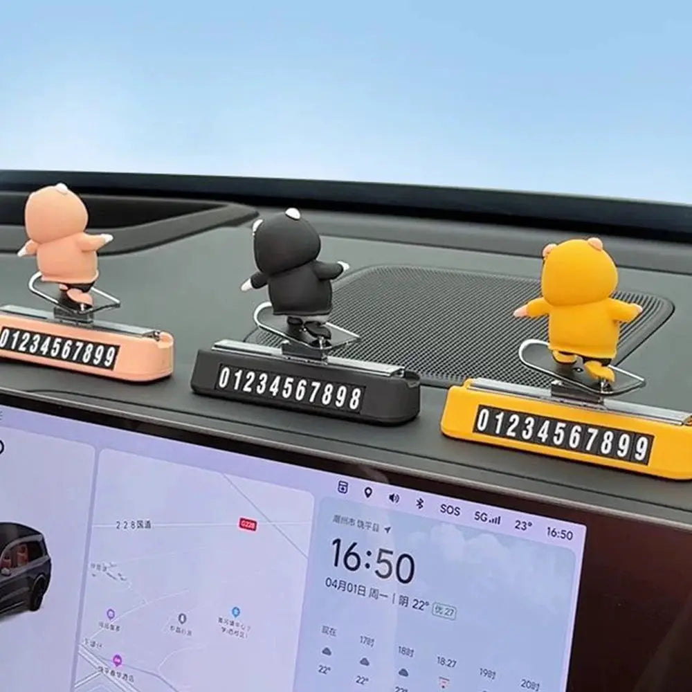 Skateboard Bear Magnetic Parking Number Plate For Dashboard Car Interior Decor Cartoon Ornament