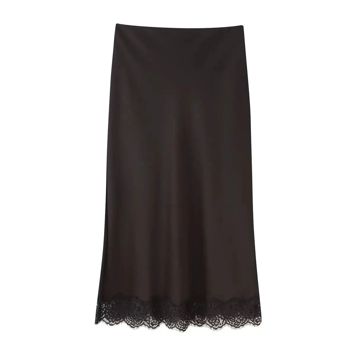 TFMLN black satin wrap-around long skirt with lace hem from Simples Market