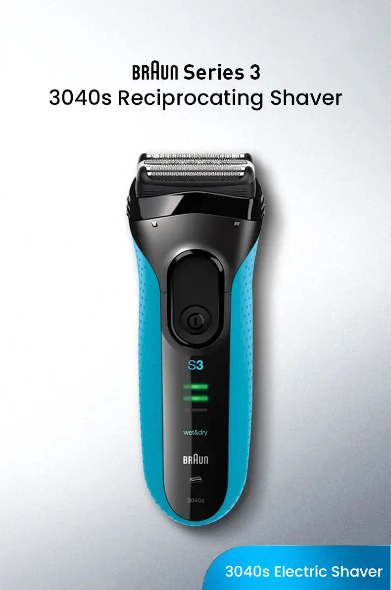 Braun Series 3 3040s electric shaver with blue and black body