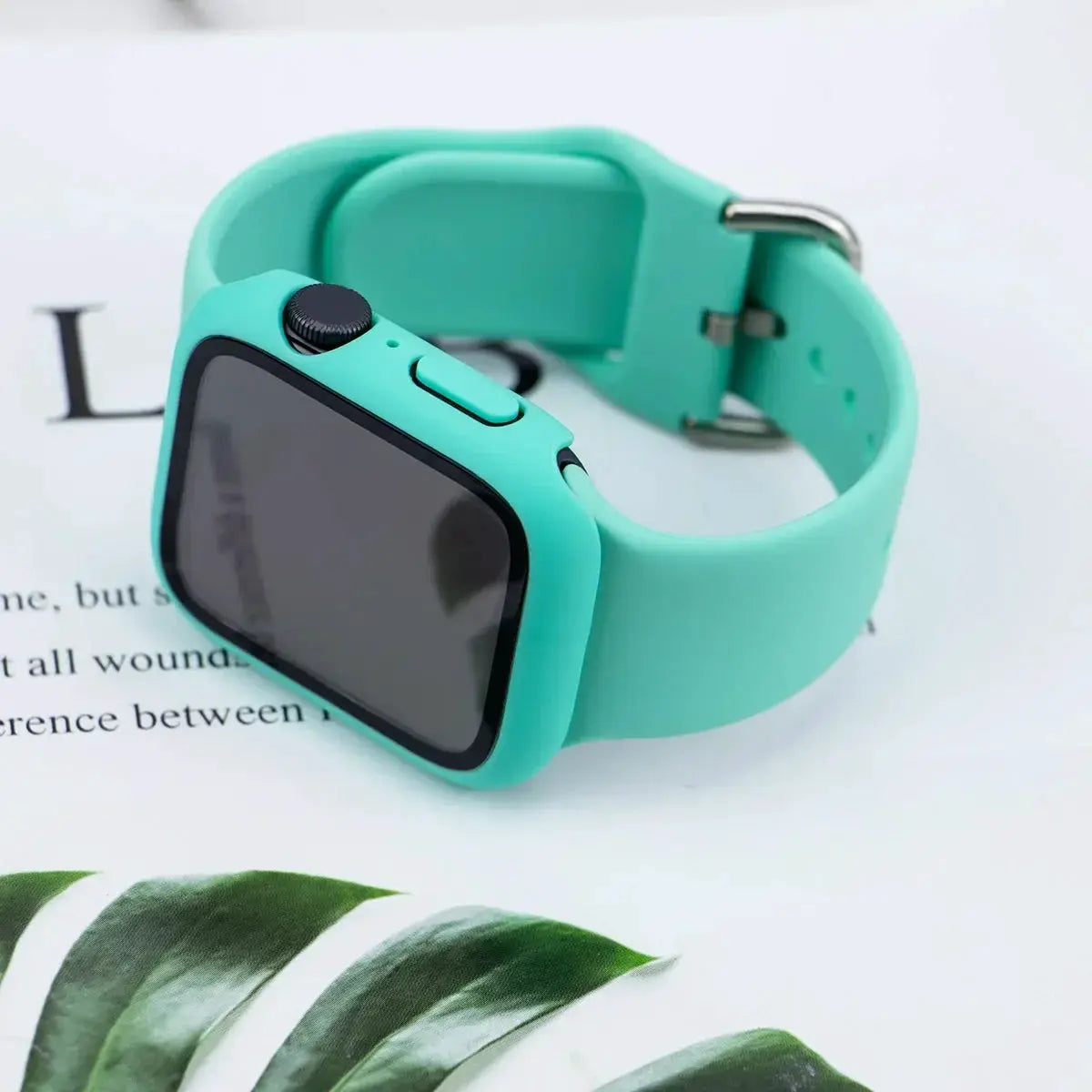 Glass+Case+Strap For Apple Watch band 44mm 40mm 45 41 38 42 46mm Silicone watchbands bracelet iWatch series 11 10 9 7 6 5 4 3 SE