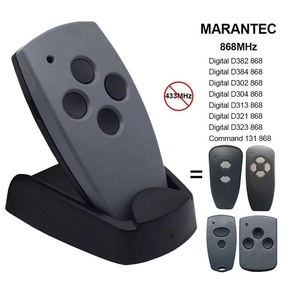 Garage door remote duplicator kit in gray by MARANTEC with four remotes (868MHz/433MHz)