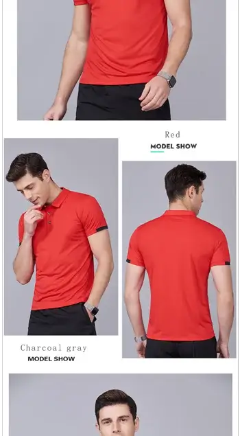 Simples Market red quick-dry polo shirt, short sleeves, breathable golf jersey, front and back views