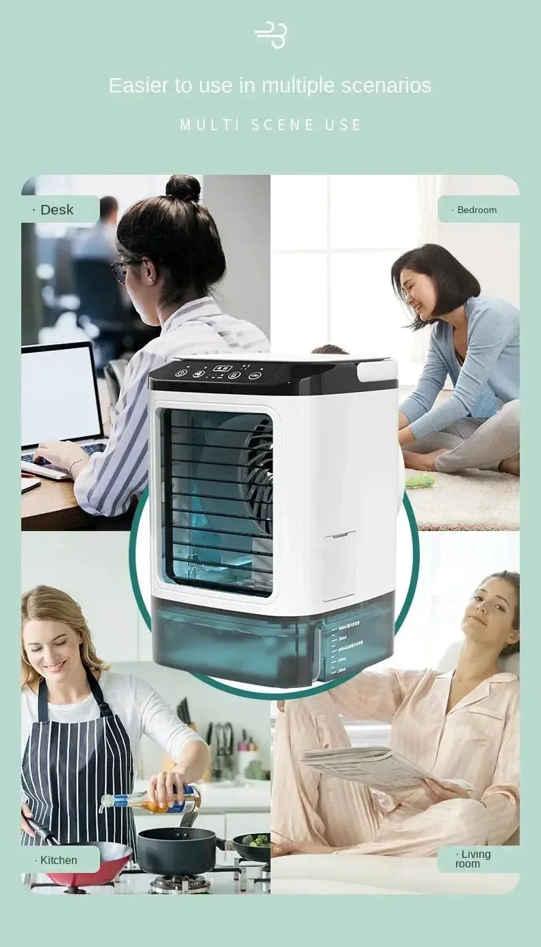 HOMEFISH small desktop humidifier by Simples Market; white body with blue water tank, compact desk appliance