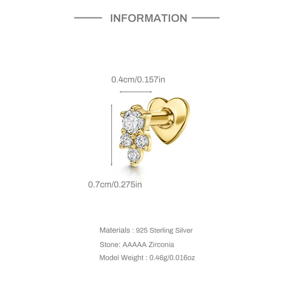 AIDE heart-shaped gold-tone zirconia stud earring in 925 sterling silver with three stones