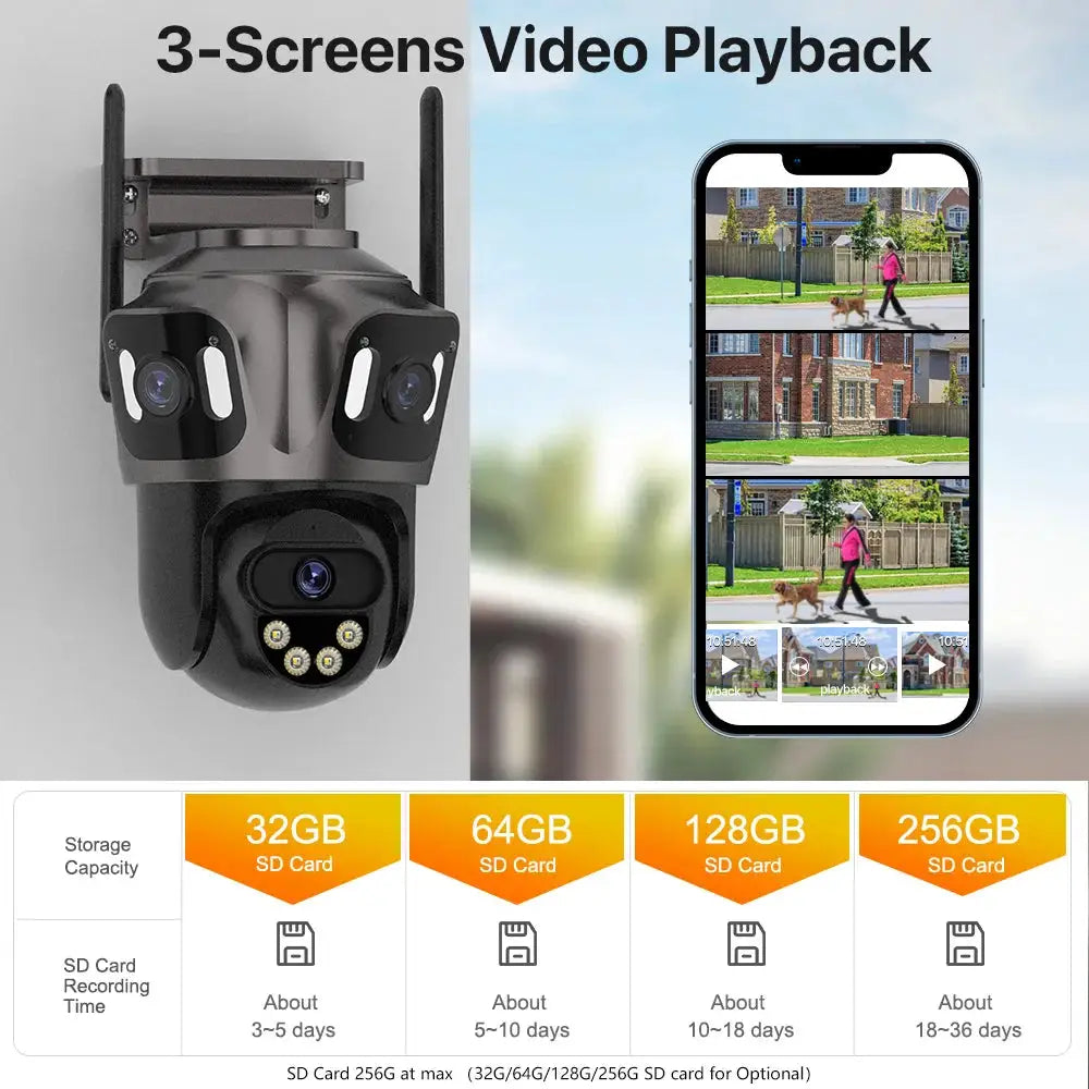 3-Screen WiFi IP camera outdoor 4K dual-lens PTZ with AI human detection, IP66 waterproof by Simples Market