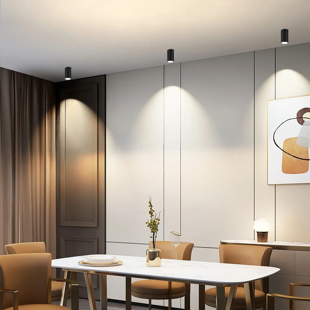 Simples Market GU10 replaceable-bulb downlights; black cylindrical LED ceiling spotlights, set of three.