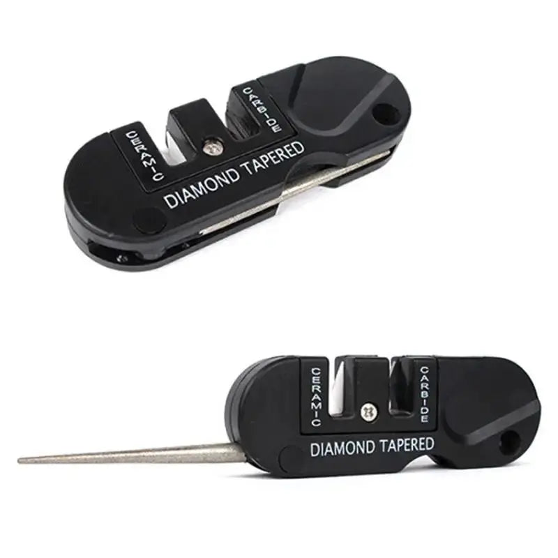 Simples Market 4-in-1 mini knife sharpener, black with ceramic and carbide sharpening slots.