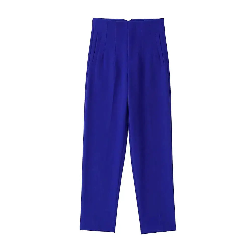 Duoperi Women High Waist Trousers Solid Color Premium Polyester Blend for Comfort and Flattering Fit