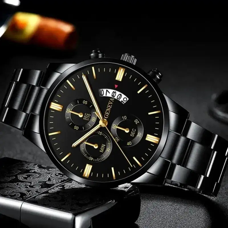 LuxeTime Men's Luxury Stainless Steel Watch With Calendar Quartz Movement Minimalist Business Timepiece