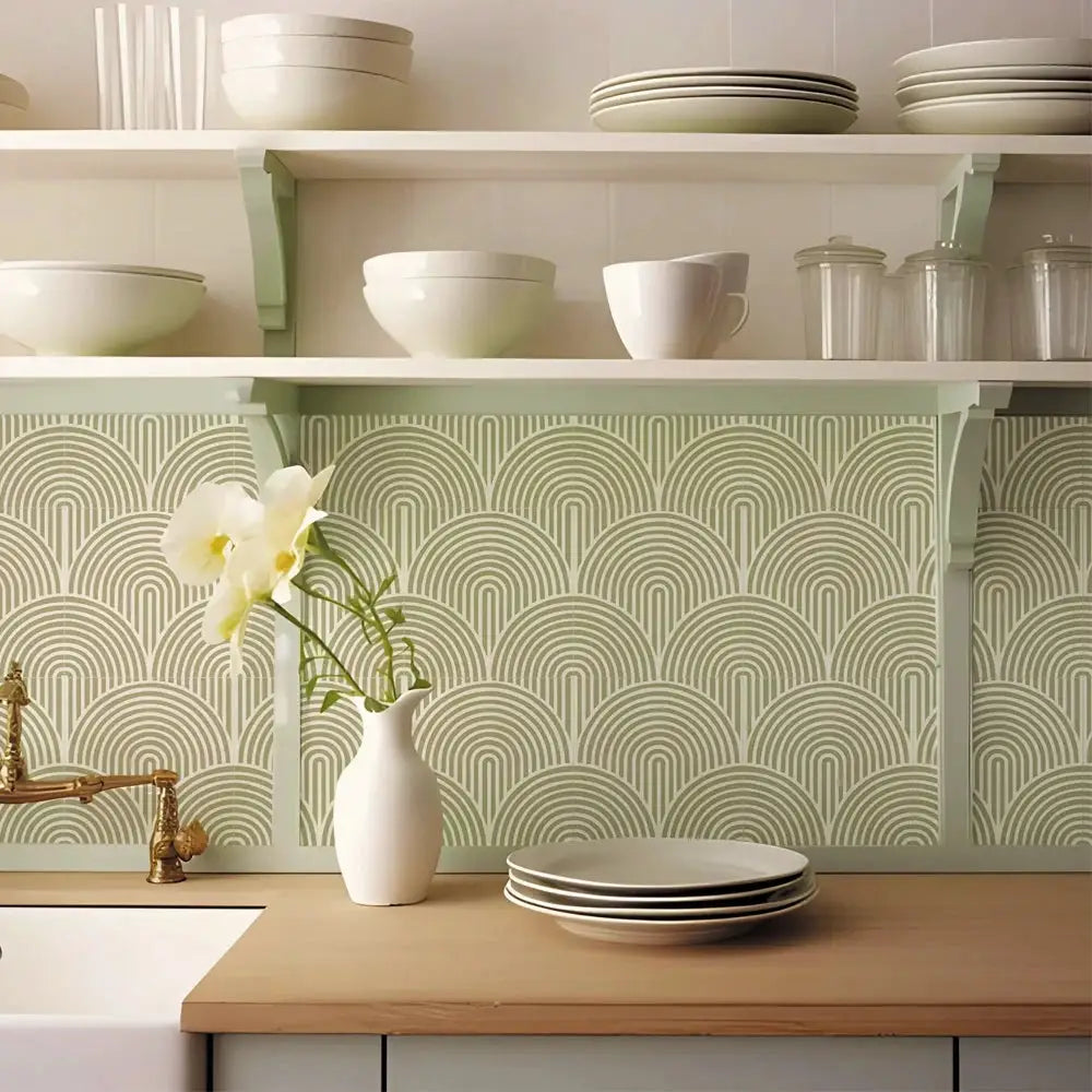 Wall tile sticker set, 10 pieces, abstract mint green matte self-adhesive vinyl backsplash decals