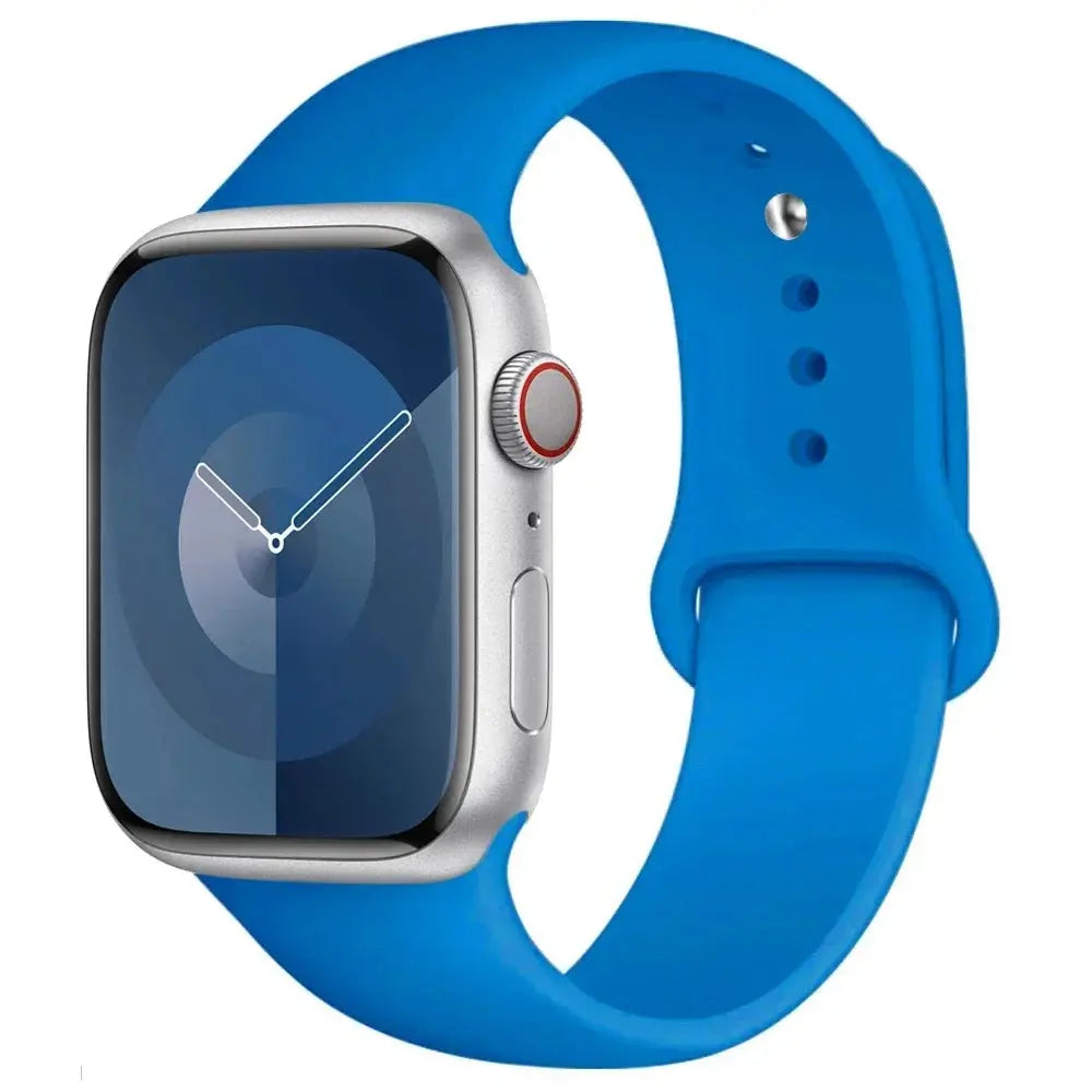 Silicone Apple Watch band by Simples Market in blue, sport strap for 38–49mm watches (Series 3–9, Ultra/SE)