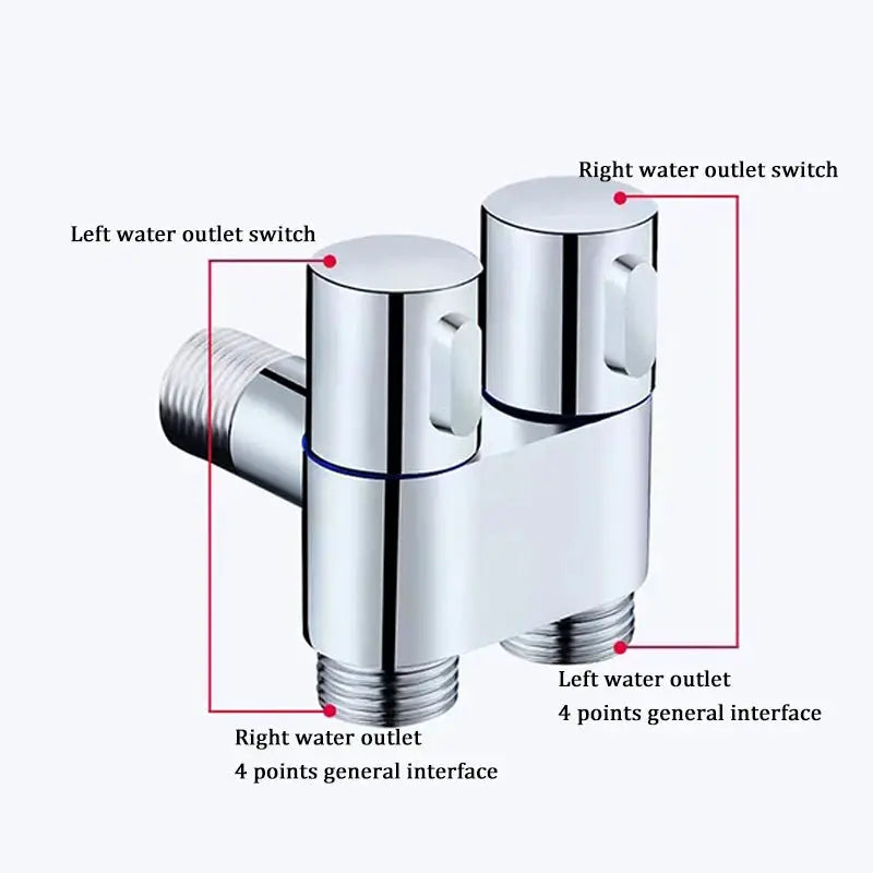 Simples Market chrome zinc alloy wall-mount angle valve with one inlet and two outlets bidet sprayer set