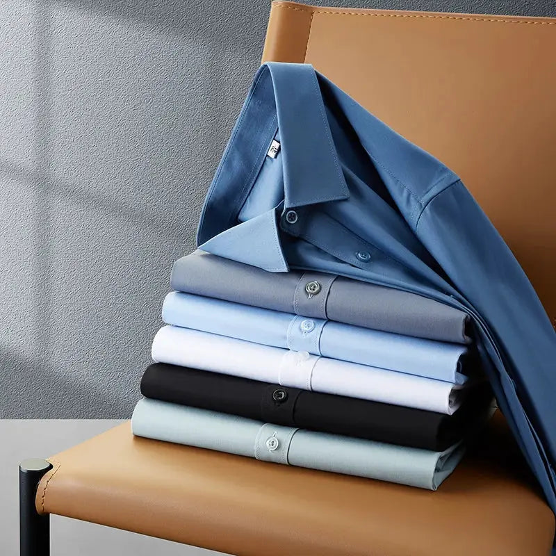 Men's wrinkle-free business shirts, Simples Market, assorted blues and neutrals, 7-piece set