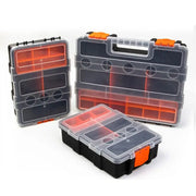 Multi-grid portable plastic toolbox set of three by Simples Market with clear lids and orange latches