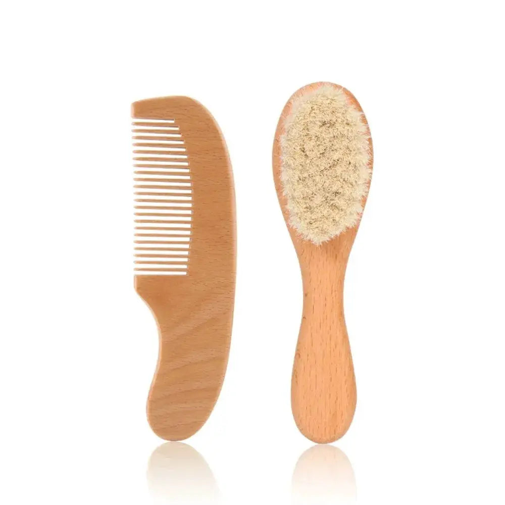 Beech wood baby comb and brush set, 2-piece, by Simples Market