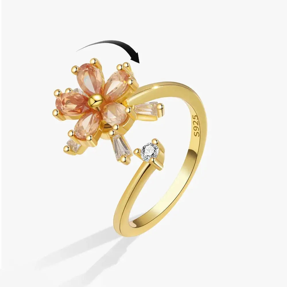 SMJEL Fidget Spinner Ring for Women Crystal Flower Eye Butterfly Animal Motifs Stress Relief Wedding Jewelry