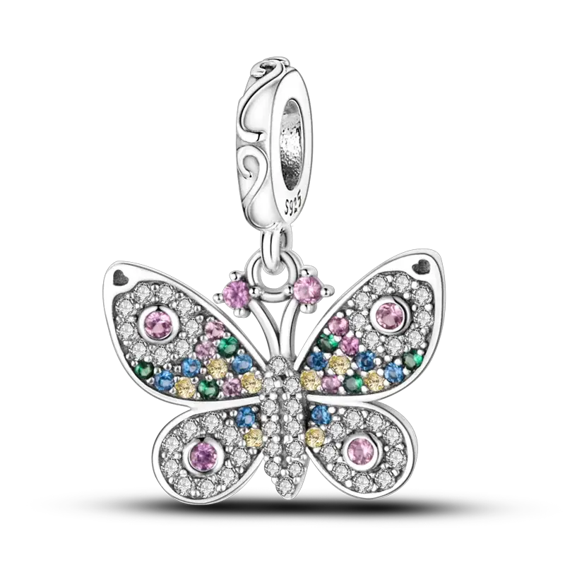 925 Sterling Silver Charms Bead Pink Butterfly Luminous Firefly Dangle Fit Bangle Bracelet Necklace DIY Jewelry