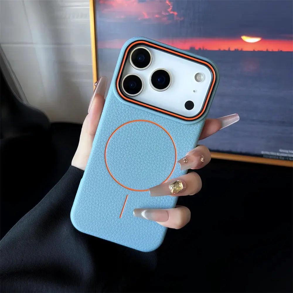 Frosted Hit Color Lichee Pattern MagSafe Phone Case For iPhone 11 Through 17 Pro Max Soft TPU Finish