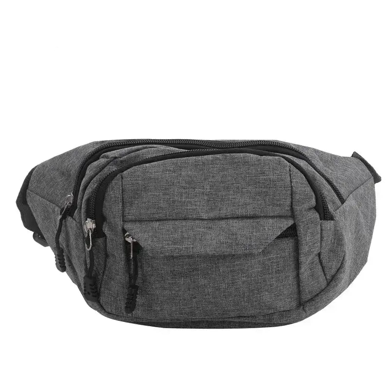 Waist bag by Simples Market, gray fabric belt bag with multiple zip pockets and anti-splash wear-resistant fabric
