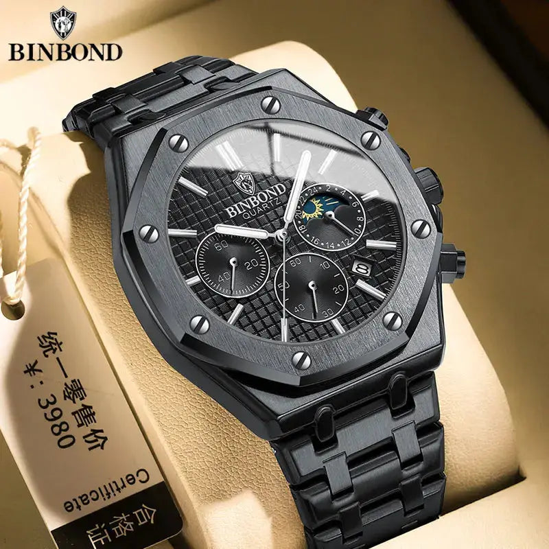 Mens Luxury Quartz Wristwatch With Stainless Steel Band Waterproof Luminous Hands Date For Professional Business Attire
